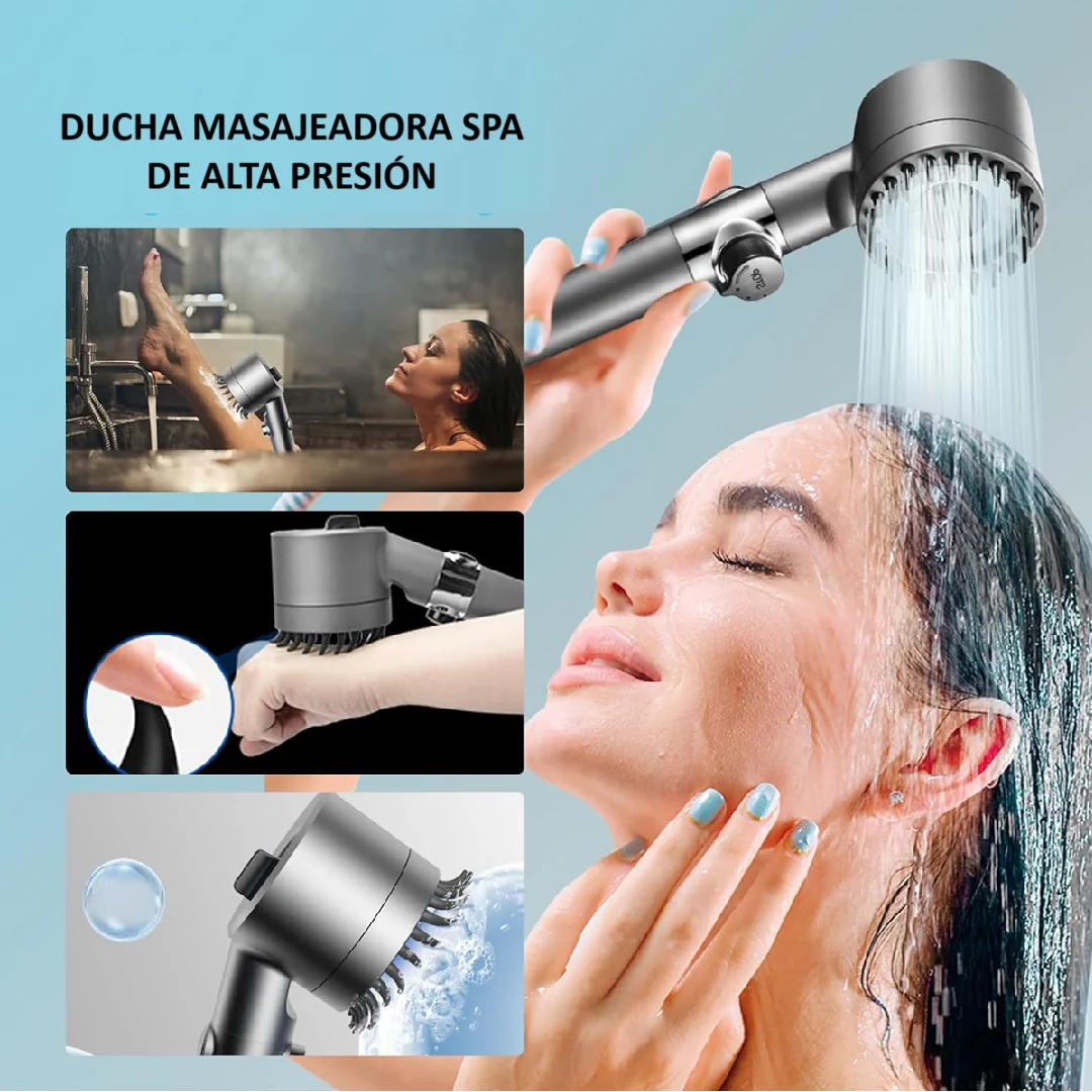 SpaFlow™ – Ducha Alta Presión Masajeadora 4 en 1 con Filtro Mineral